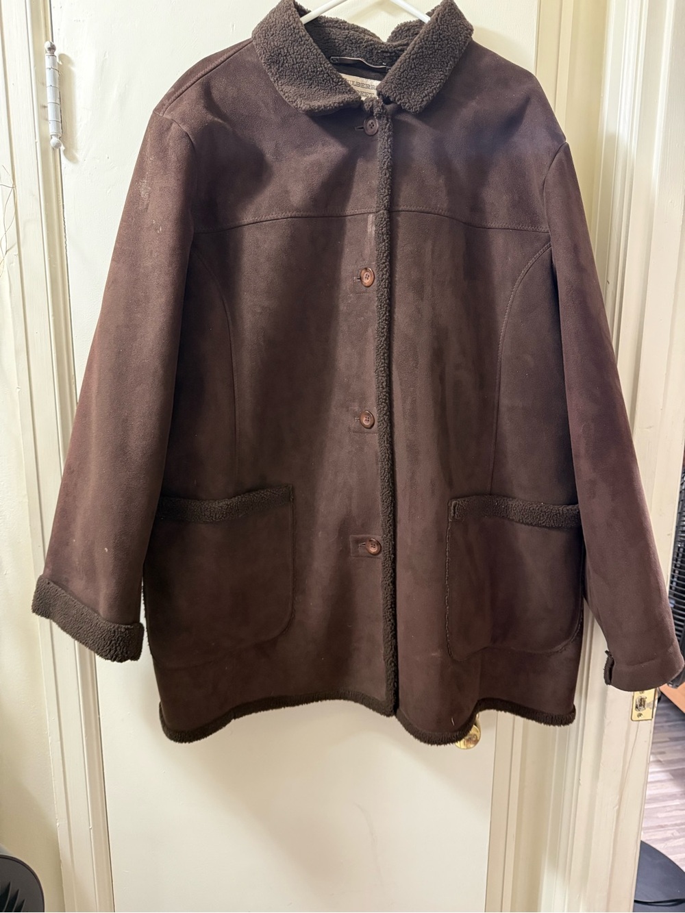 VTG Mulberry Street Women's Coat Brown  Suede Faux Fur Trim Penny Lane Boho